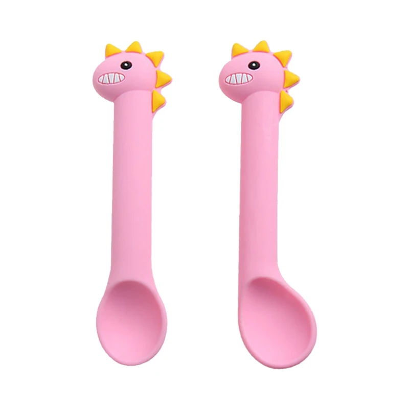 

2Pcs BPA Free Silicone Cute Cartoon Dinosaur Baby Feeding Spoon Training Utensil