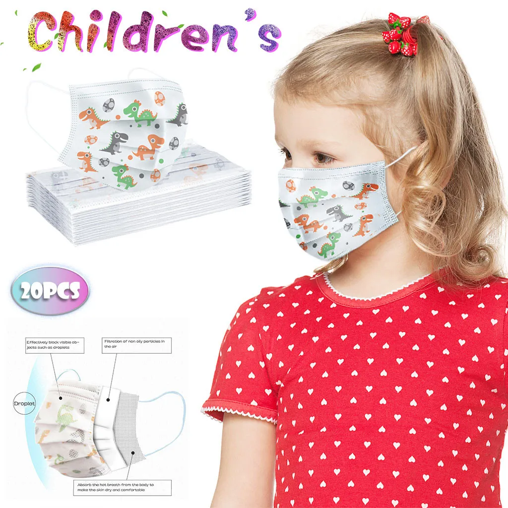 20pc Child Disposable Fashion Cartoon Print Scarf Face 3ply Ear Loop Bandana Neck Turban Mouth For Kids Boy Girl Wholesale |