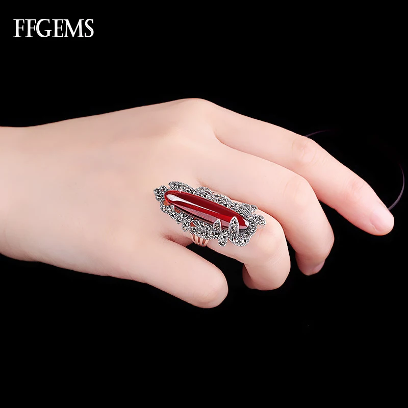 Кольцо из настоящего серебра 925 пробы с большим камнем регулируемое кольцо