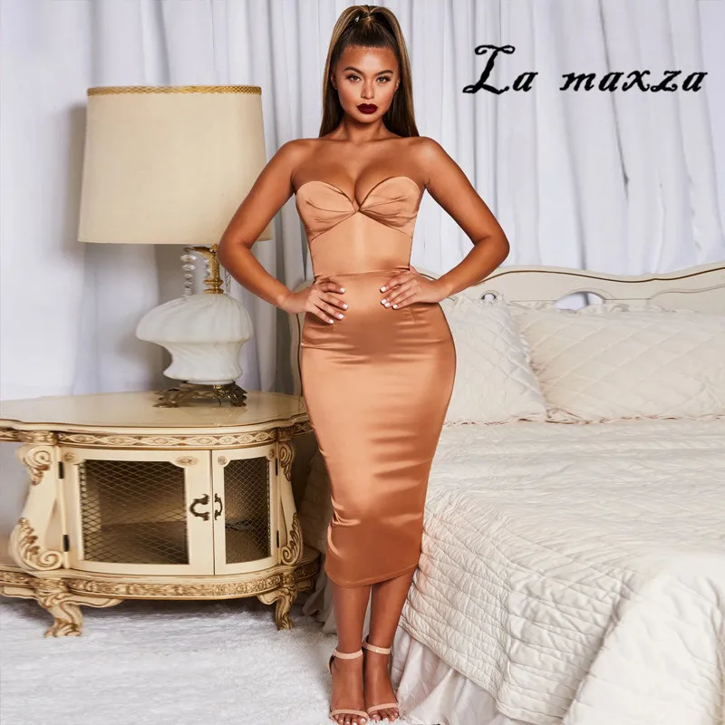 2020 модное сексуальное женское платье без бретелек элегантное макси с открытой