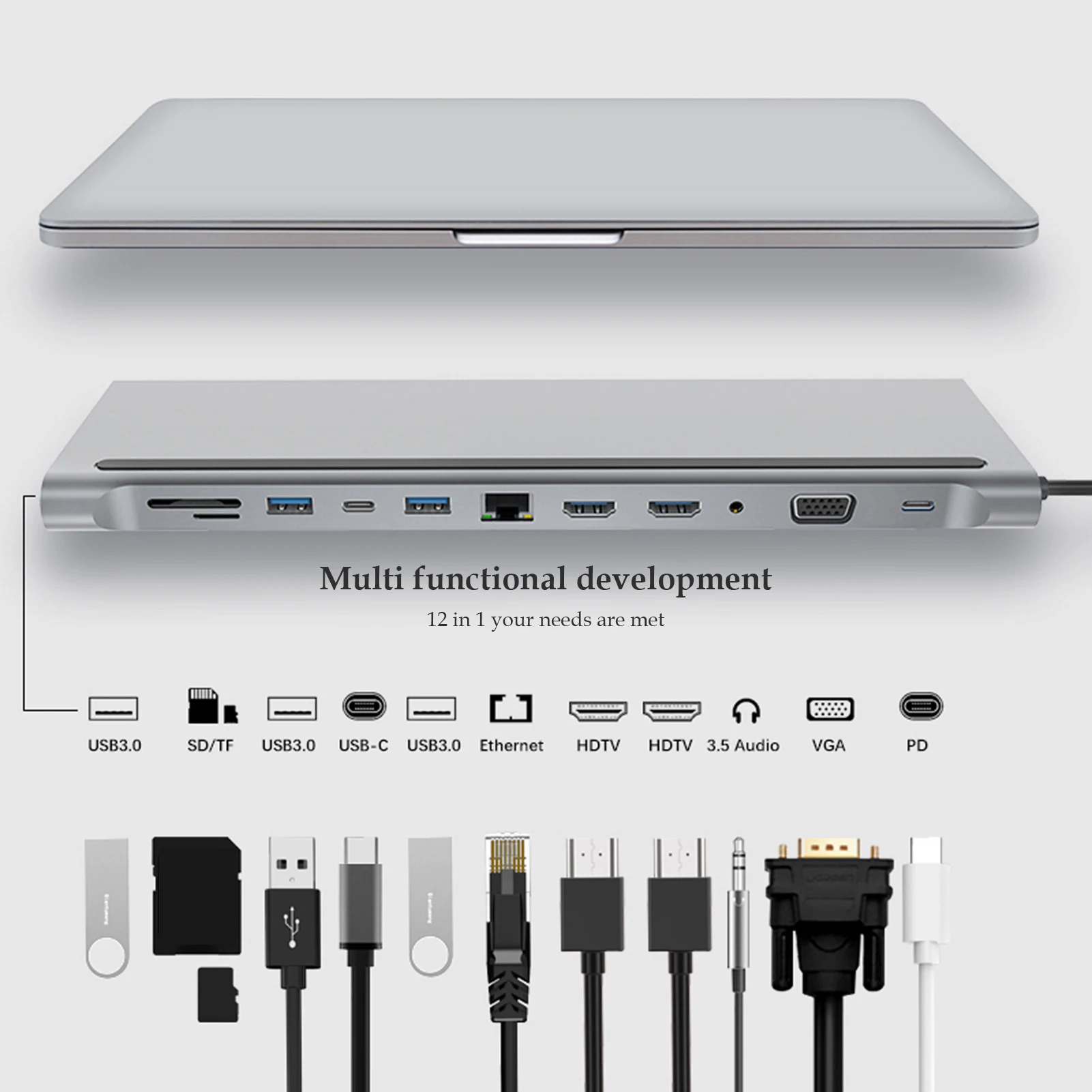 

New 12 In 1 USB C Docking Station Dual HDMI RJ45 VGA Multiport Adapter Dongle For Laptop For MacBook Dell XPS Hp ThinkPad