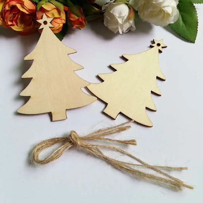 

5Pcs/lot 86*64mm Christmas tree penda unfinished Engraving Christmas Tree Shaped Wood Buttons Card DIY Decoration Crafts