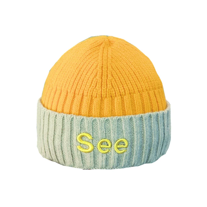 

Baby Woolen Caps Color Matching Warm Caps Baby Kids Knitted Hats New Autumn and Winter