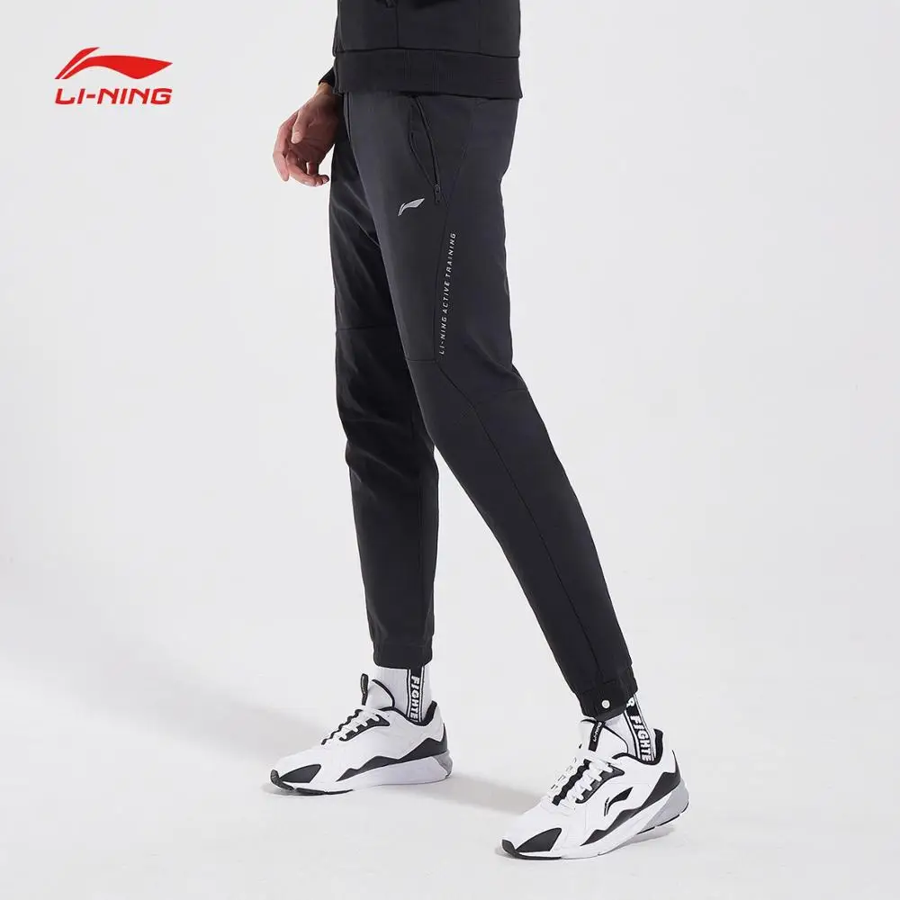 Li-Ning, мужские тренировочные спортивные штаны, флисовые, теплые, 92% полиэстер, 8% спандекс, обычная посадка, подкладка, зимние спортивные штаны, AYKN383 COND18