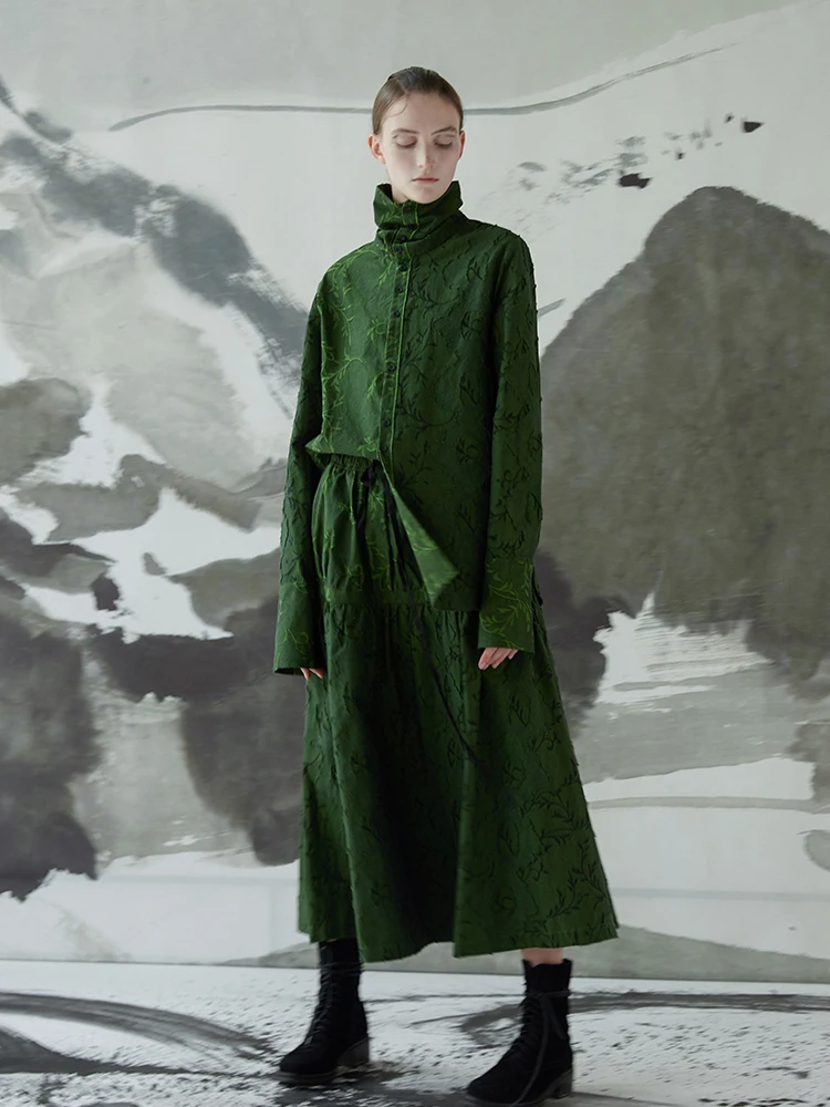 2019 осень зима Новая коллекция пряжа окрашенная рубашка с длинным рукавом юбка