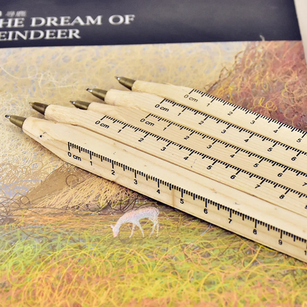 

6pcs Wooden Scale Ballpoint Pens Poratble Writing Pen Creative Students Stationery School Supplies for Home Office