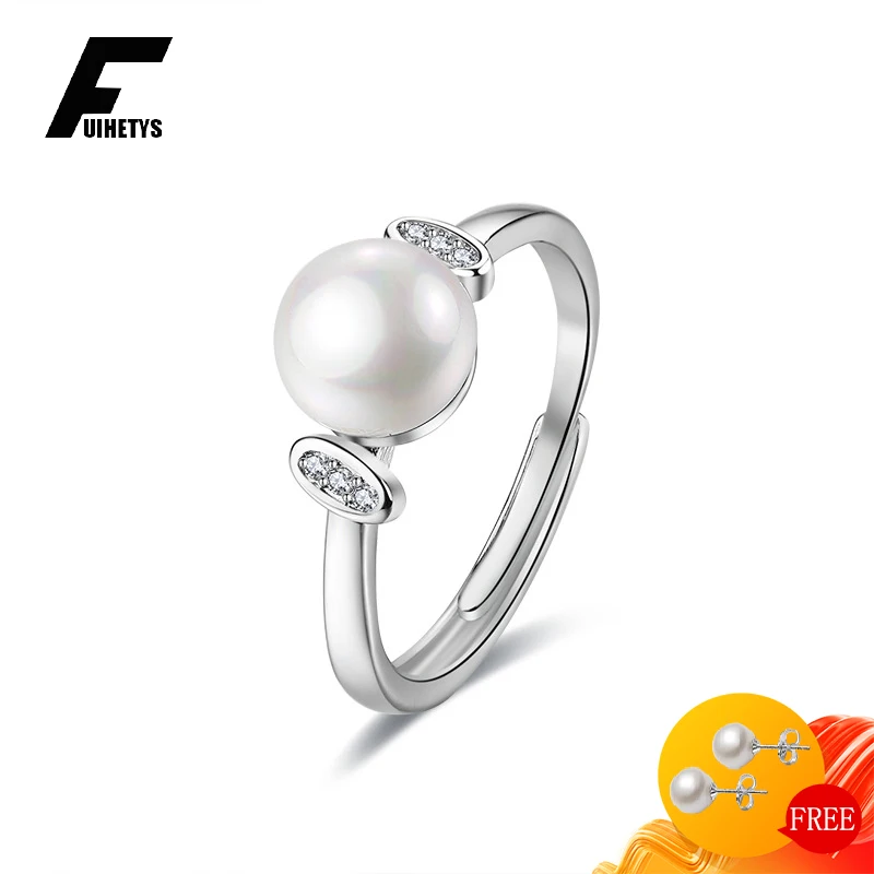 

Fashion Pearl Ring 925 Silver Jewelry with Zircon Gemstone Open Finger Rings for Women Wedding Engagement Party Gift Accessories