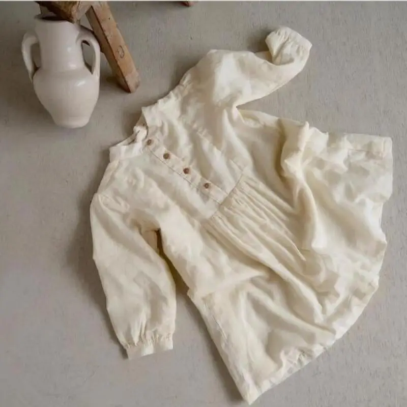 

Новый осенний Детский комплект для маленьких девочек из хлопка и льна одежда с длинным рукавом платье для защиты от солнца, Повседневное пл...