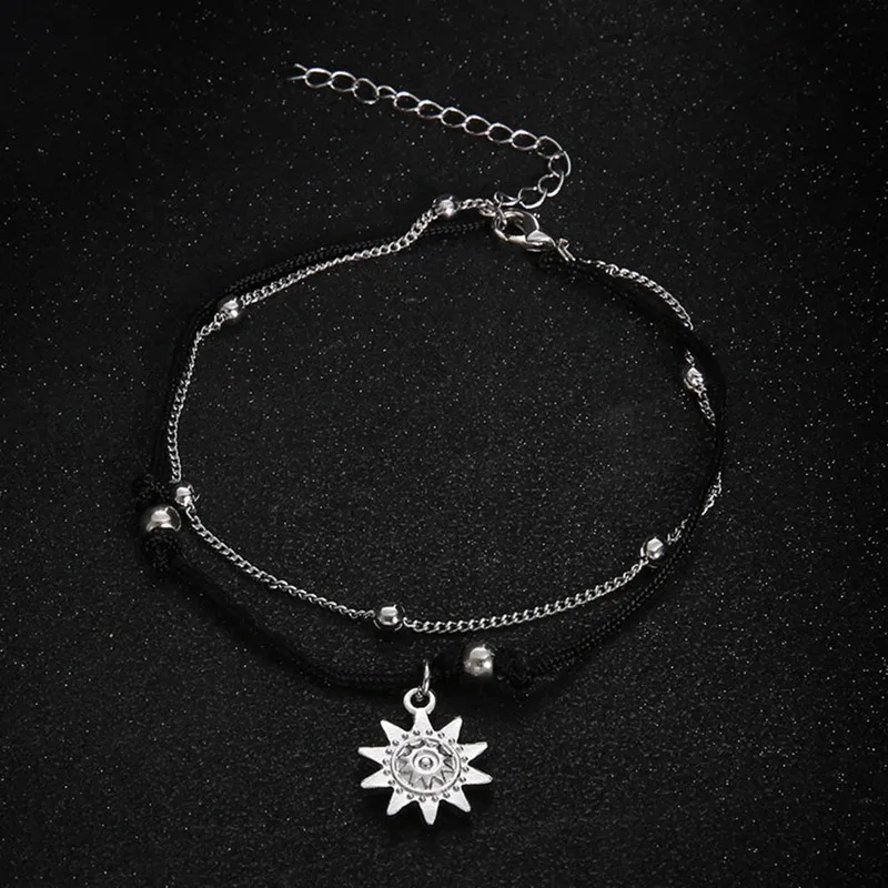 

Vintage Double Layer Beads Ankle Bracelet For Women Fashion Sun Pendent Anklet Handmade Feet Chain Beach Jewelry