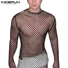 Футболка мужская сетчатая Прозрачная с круглым вырезом и длинным рукавом, 2021