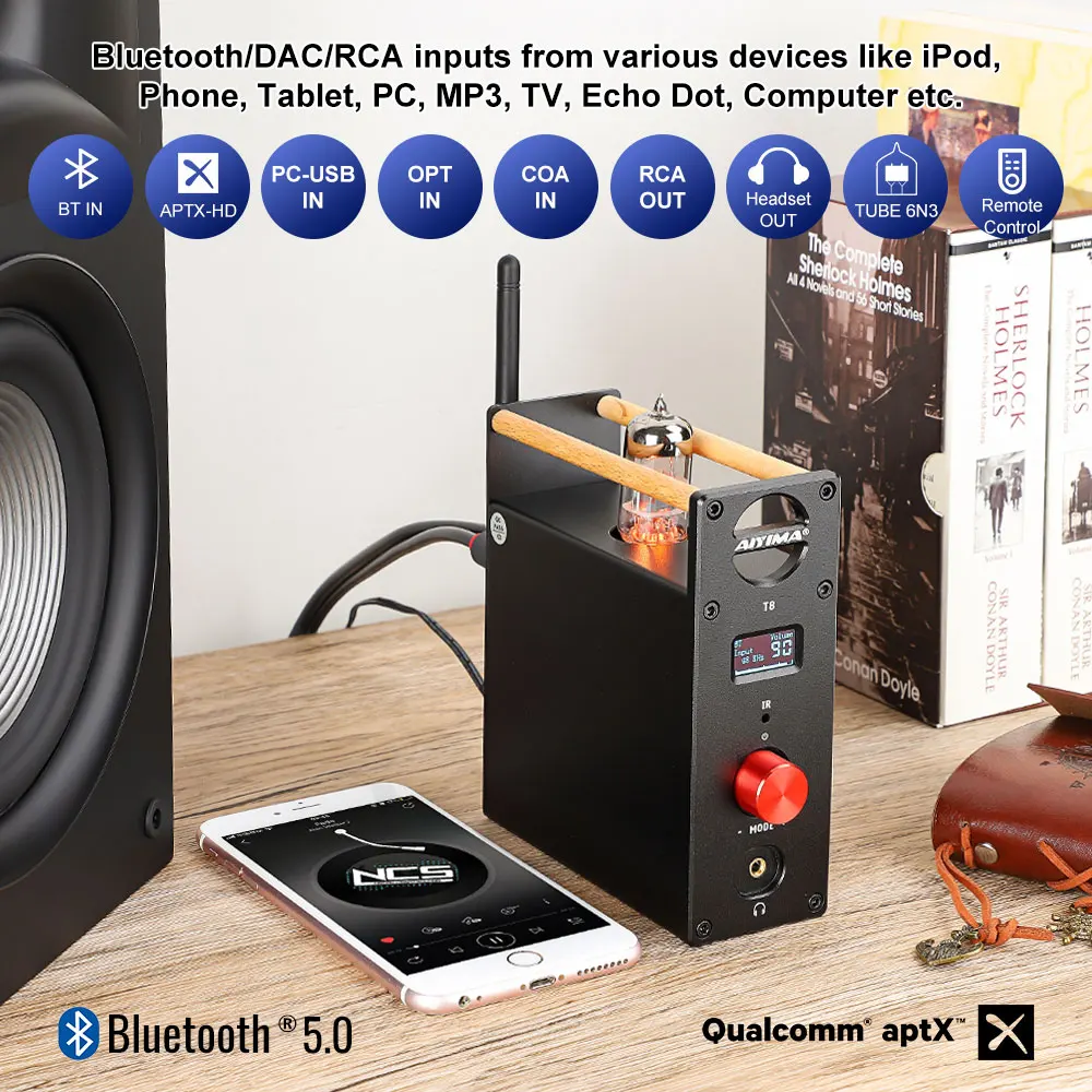 AIYIMA T8 трубчатый усилитель Bluetooth предусилитель декодер HIFI аудио для наушников USB DAC