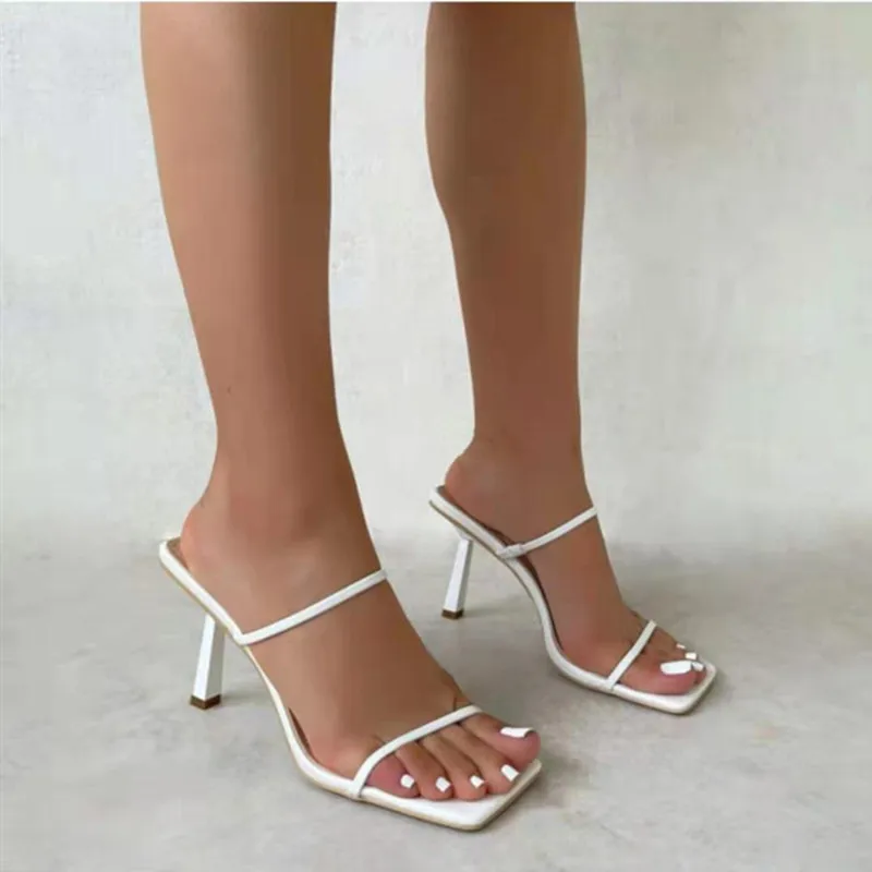 

VMTI 2021 Summer New Fashion Word with Square Toe Open Toe High Heels All-Match Solid Color Sexy Stiletto Slippers