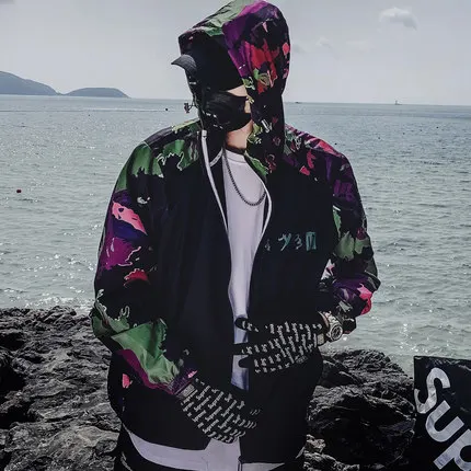 black Harajuku Color Block Jacket Streetwear Mens Hip Hop Windbreaker Jacket Printed Street Dance Jacket Coat Autumn Summer Clothes - Цвет: black