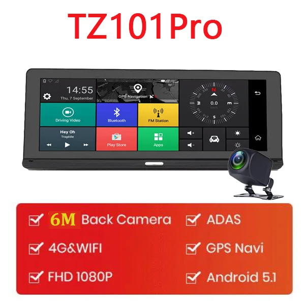 Автомобильный видеорегистратор QUIDUX " ips 4G Android, камера с gps навигацией, ADAS Full HD 1080 P, Автомобильный видеорегистратор с камерой заднего вида - Название цвета: TZ101Pro