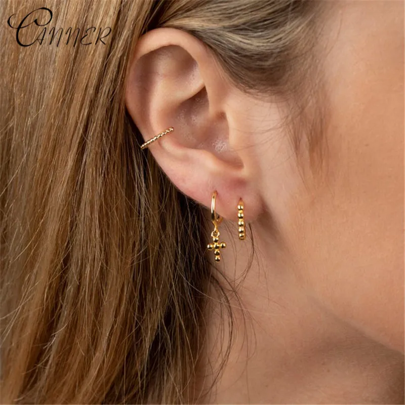 

CANNER Minimalist 925 Sterling Silver Round Circle Earrings Cross Pendant Drop Dangle Earrings For Women Ear Piercing Jewelry