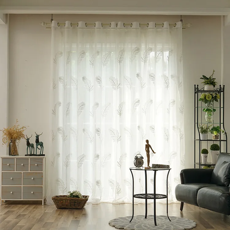Вышитые перо Экран занавески для гостиной современные белые льняные шторы enhao