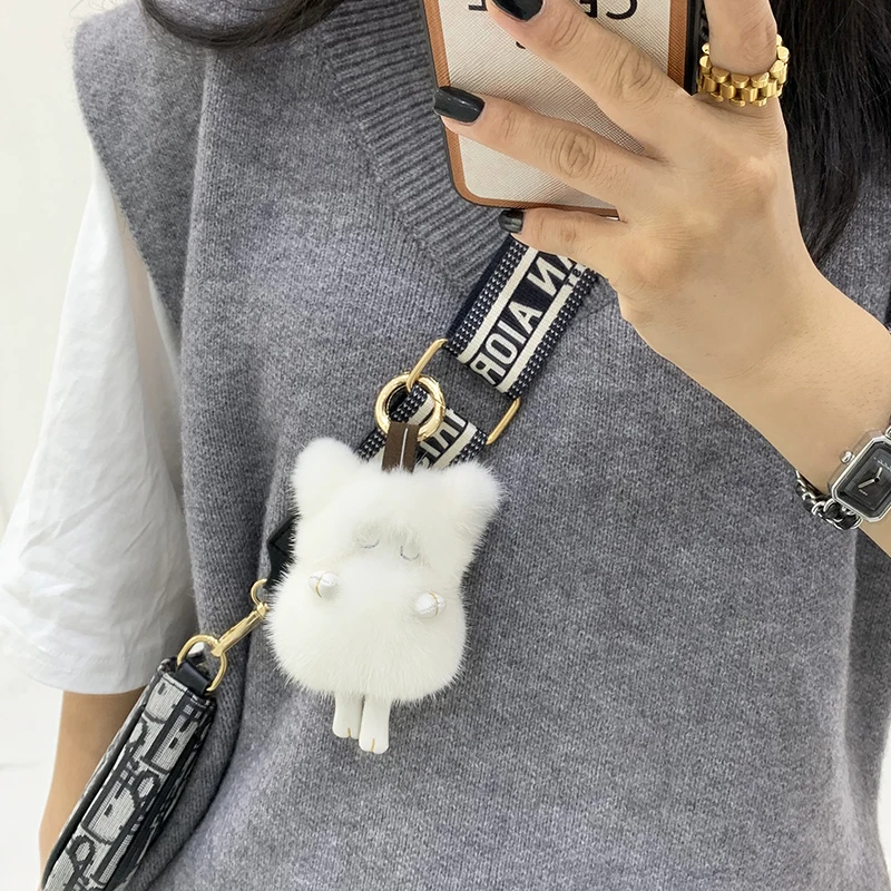 Брелок для ключей женский из натурального меха норки милая маленькая сумочка с