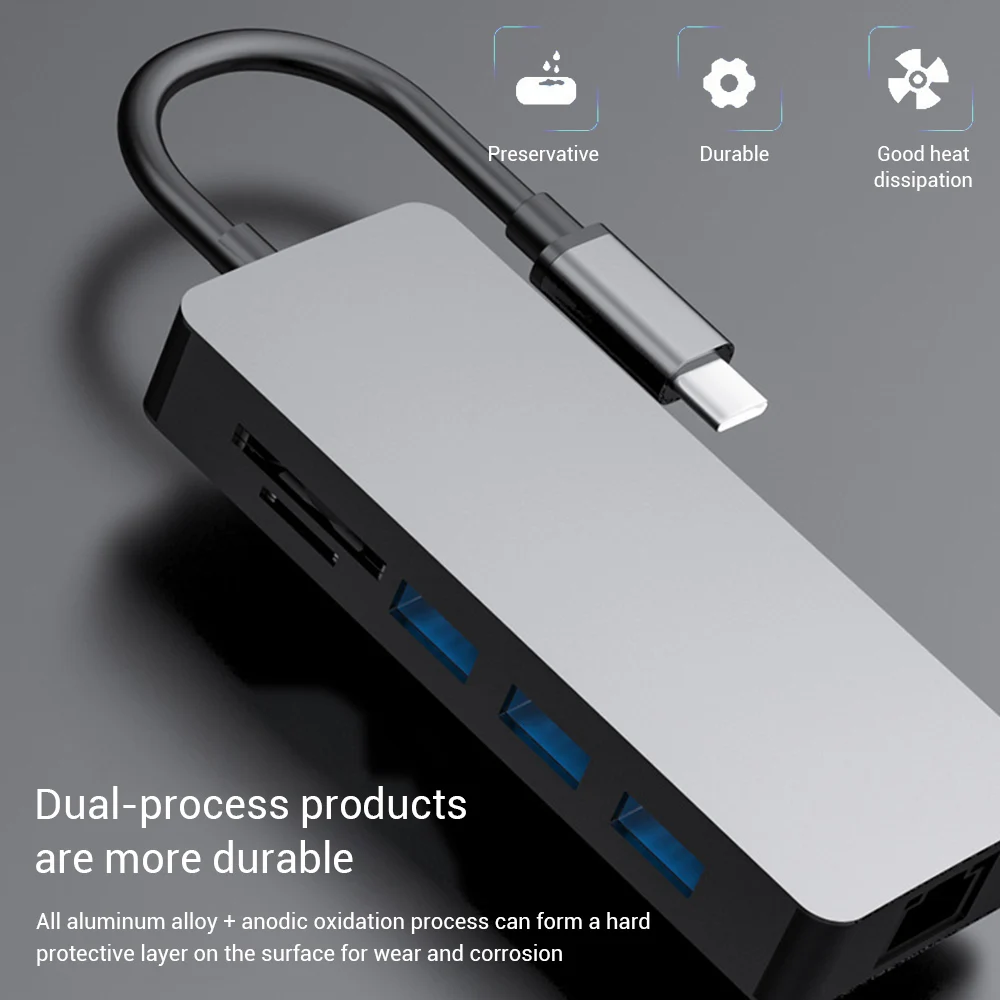 

USB-хаб 8 в 1, USB C на USB 3,0, RJ45, SD/TF, PD