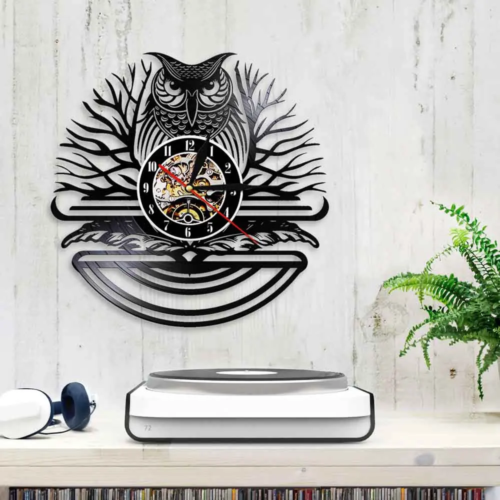 Сова настенные часы винтажные виниловые записи животные 3D для детской стены
