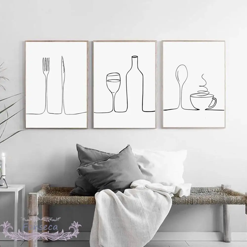 Модульные картины в скандинавском стиле креативный рисунок линий нож и вилка для