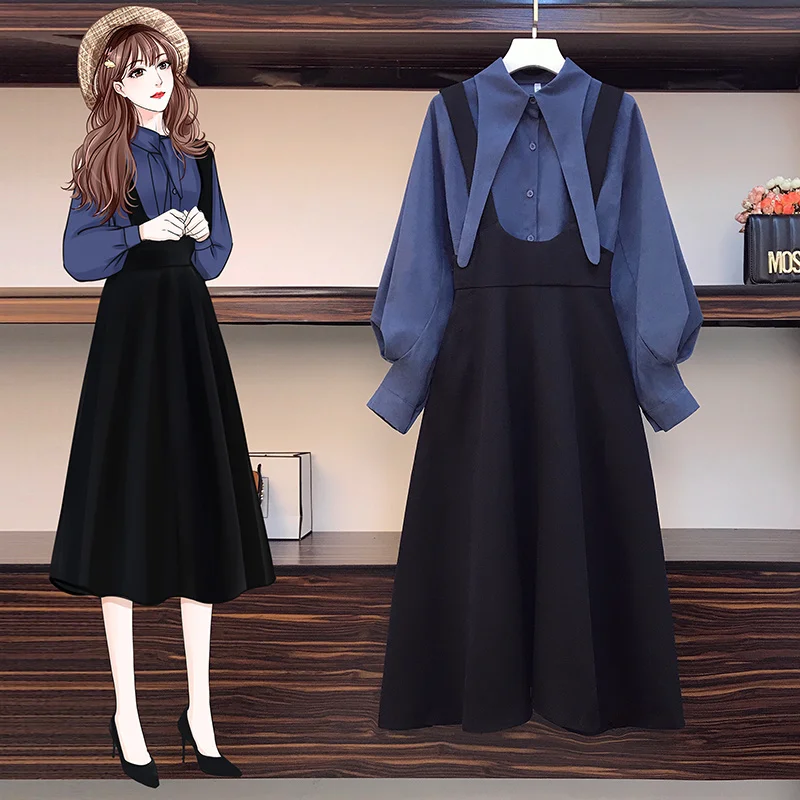 

Женская одежда большого размера для пышных девушек, модное платье на весну и осень, костюм для пышных девушек, приталенный силуэт