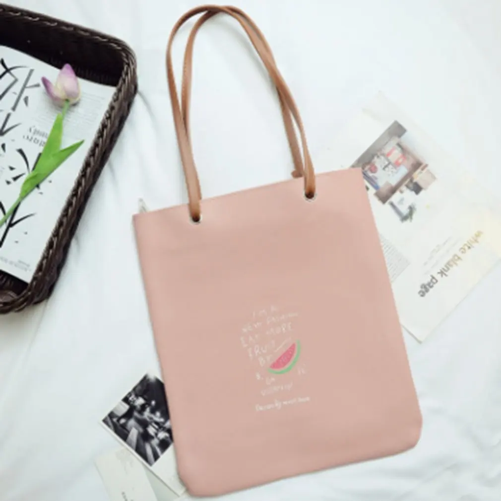 

Solid Color with Patterns Korean Vintage Women Tote Leather Handbags Shoulder Large Capacity Simple Reusable Bag