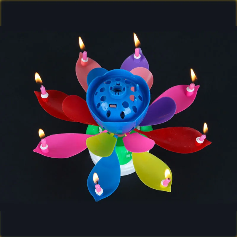 

Music Candle Double Flower Blossoms Birthday Cake Flat Rotating Electronic Lotus Wax Candle Birthday Party Surprise Prop