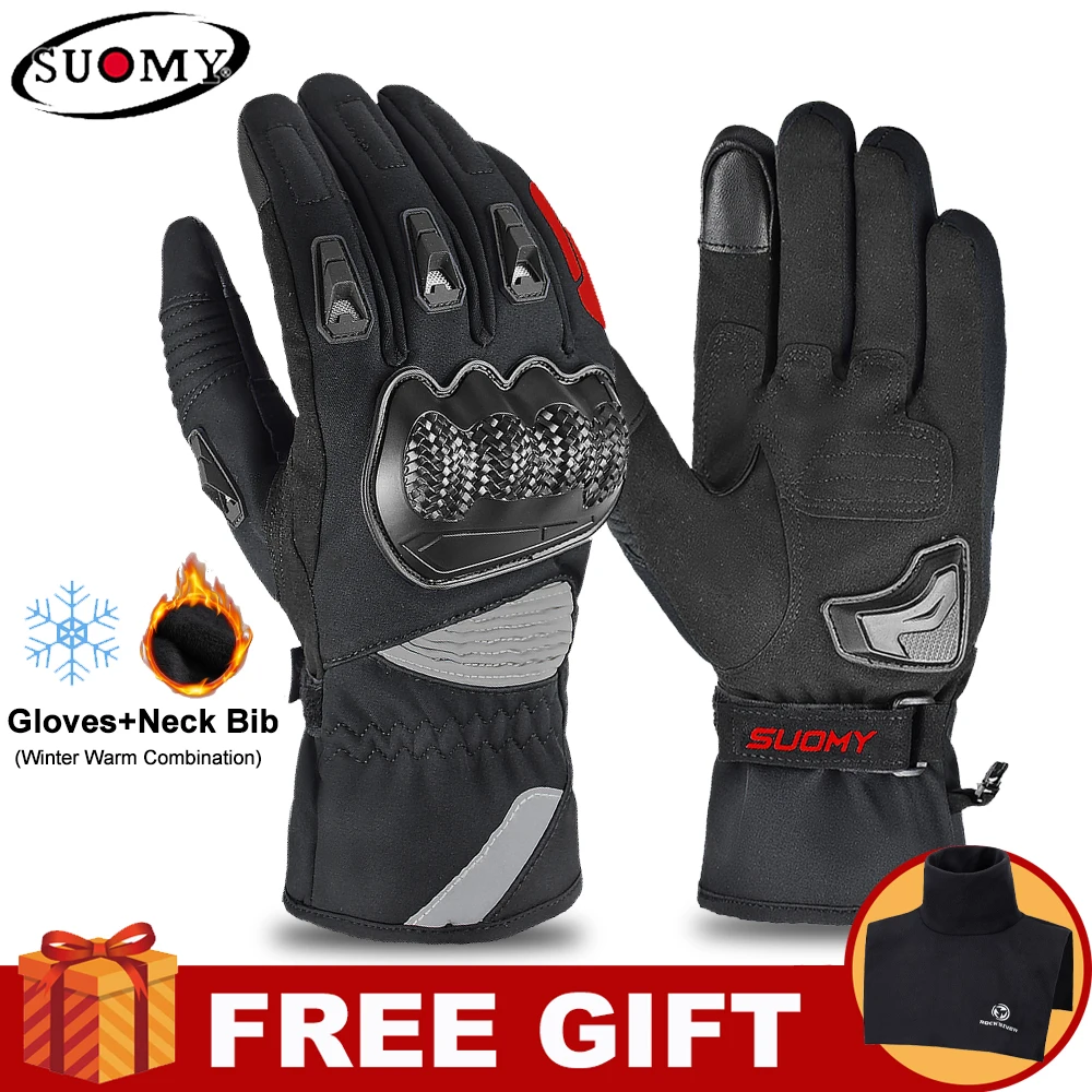 

Suomy Winter Motorcycle Gloves Touch Screen Motocross Waterproof Windproof Protect Guantes Moto Luvas Plus Velvet Neck Bib Gift