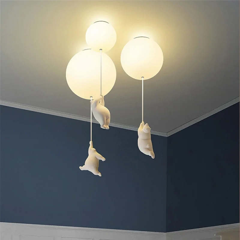 

Children's Light White Bear Ceiling Lamps Nordic Lovely Bear Celing Lights Bedroom Decoration Lamp for Children's Room