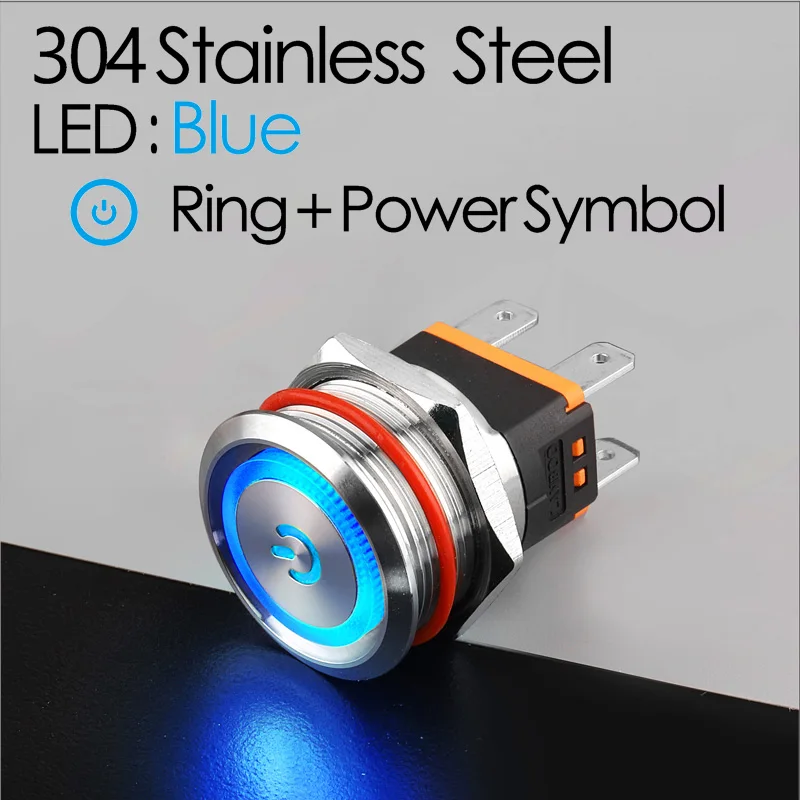 304 Blue Ring Power LANBOO сверхмощный 12 в 24 в 110 В 220 В 15а высокий ток водонепроницаемый IP67 мощный Выключатель без фиксации кнопочный переключатель - Цвет: 304 Blue Ring Power