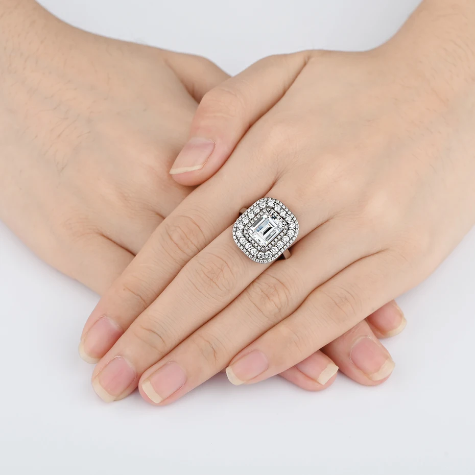 

Realytrust 2ct Emerald Cut Lab Created Diamond Halo Ring for Women Solid 925 Sterling Silver Wedding Band Birthday Bridal Ring