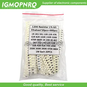 1206 SMD резистор набор Ассорти набор hjxrhgal 1ohm-1M ohm 1% 33valuesX 20 шт = 660 шт набор образцов