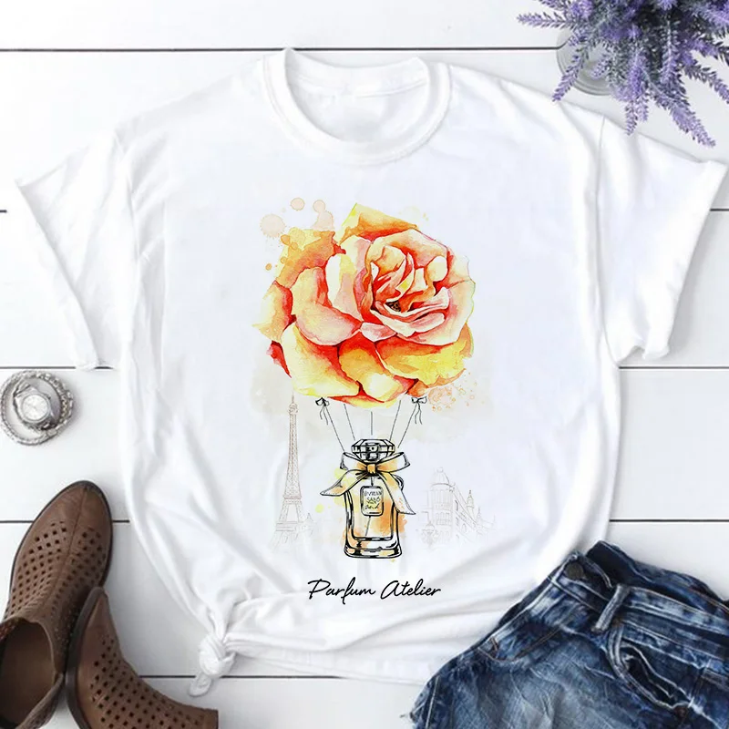 Футболка женская с цветочным принтом и воздушными шарами милая повседневная