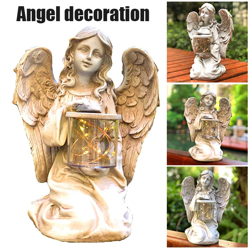 

Memorial Garden Statue with Solar Led Lights Kneeling Angel Figure Resin Ornament for Outdoor 11*13*8cm YE-Hot