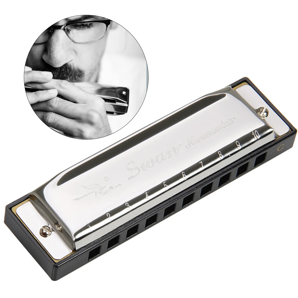 

Swan Harmonica 10 Hole 20 Tones Harmonica Blues Professional Harmonica (Sliver)