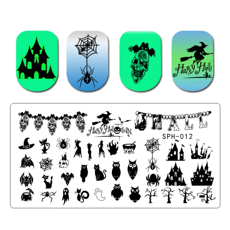 Пластины для стемпинга ногтей на Хэллоуин прямоугольный призрака трафарет нейл