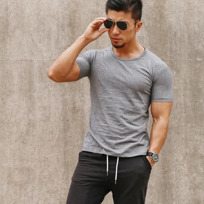 

J4651-Workout fitness men Short sleeve t shirt men thermal muscle bodybuilding wear compression Elastic Slim exercise clothing
