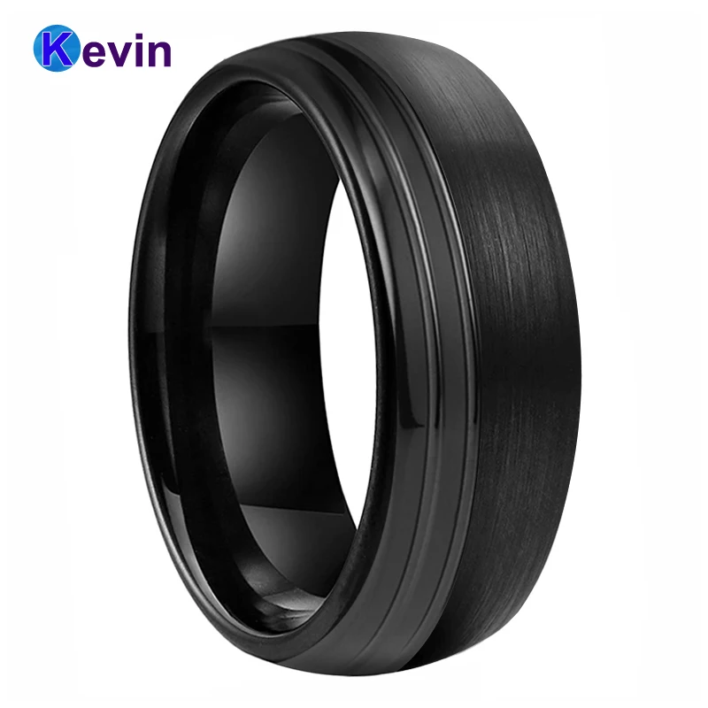 Мужское обручальное кольцо черное из карбида вольфрама с двойным офсетным пазом