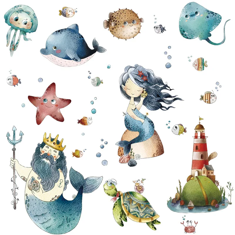 

Ocean Wall Stickers Bedroom Bathroom Waterproof Mural Kid's Room Kindergarten Layout Cartoon Decoration Painting Eco-friendly