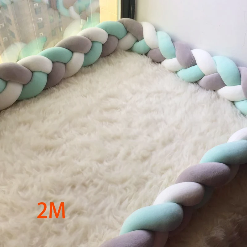 

2 MLength Baby Bed Bumper For Newborn Infant Long Knotted Braid Pillow Baby Bed Bumper Knot crib Children Room Decor Soft Bumper