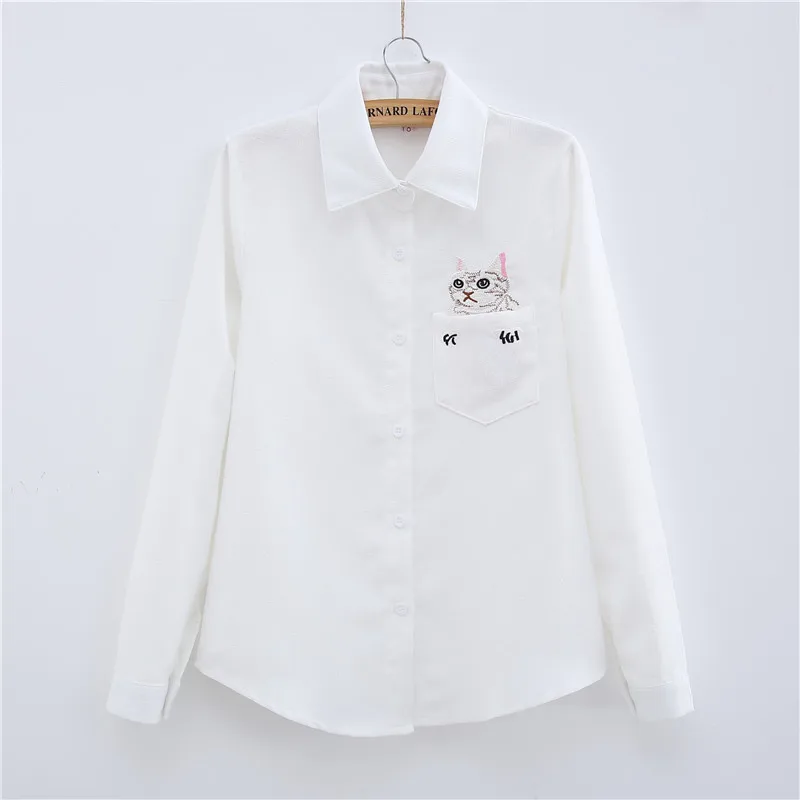 Женская Вельветовая блузка с вышивкой кошки длинным рукавом | одежда