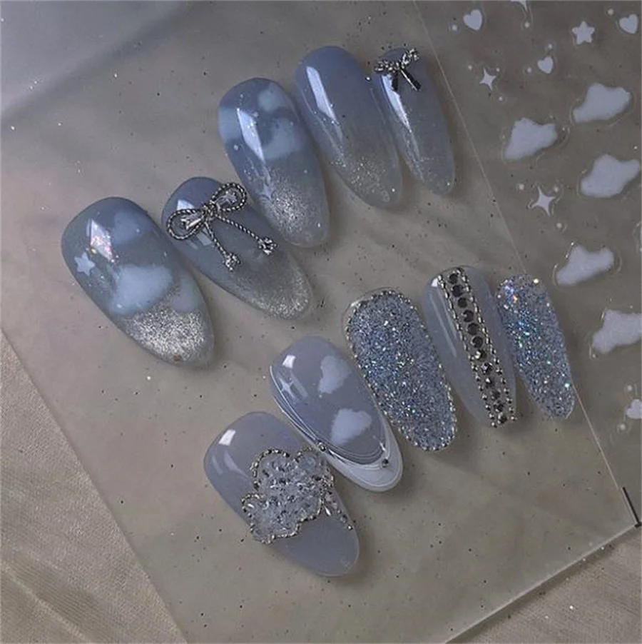 

3D Engraved Nail Art Stickers Cloud Heart Self-adhesive Back Glue Ultra-thin Decal Nail Stickers DIY Salon Manicure Tool