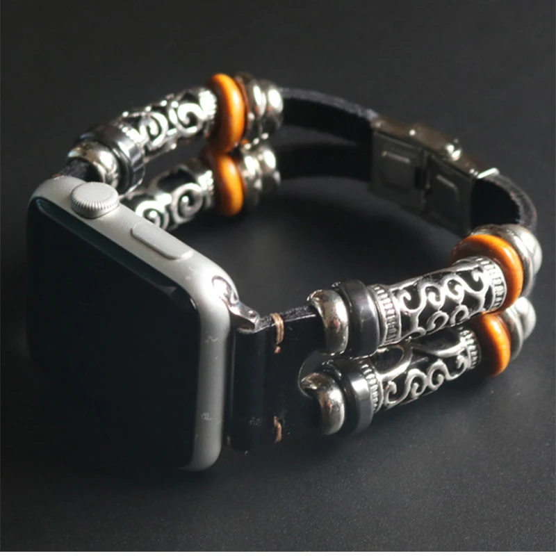 

Strap for Apple Watch 6 se 5 Band 44mm 40mm for Iwatch strap 38mm 42mm Leather Vintage craft Bracelet Watchband for Series 6 5SE