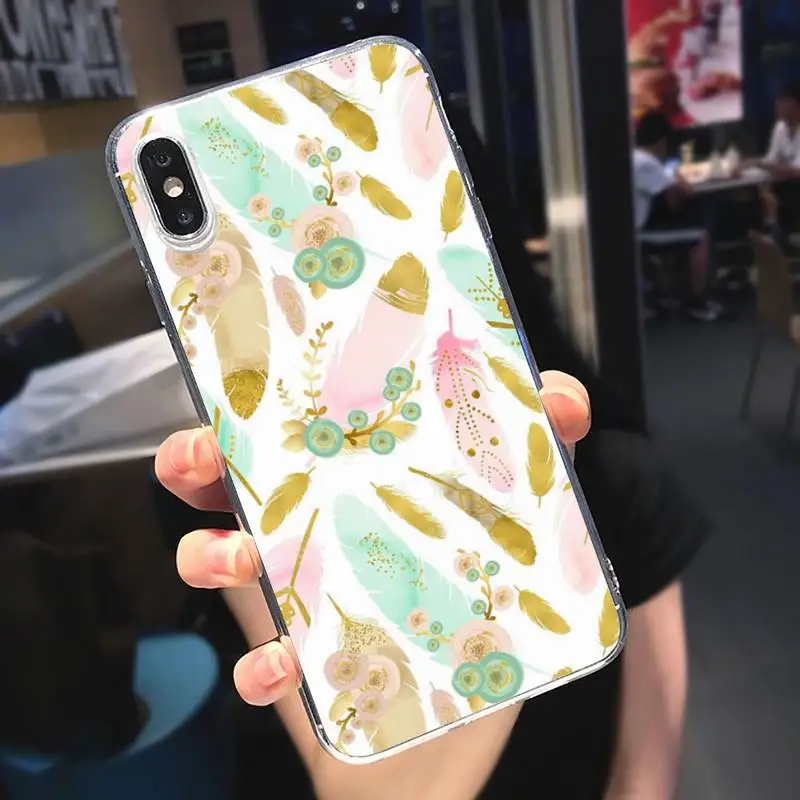 

Colorful Feathers pattern Phone Case Transparent soft For iphone 5 5s 5c se 6 6s 7 8 11 12 plus mini x xs xr pro max