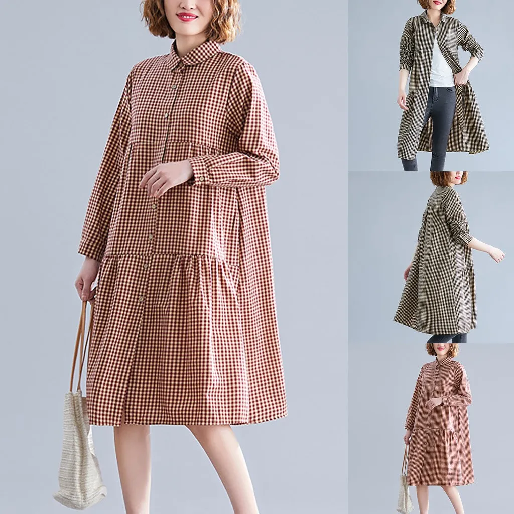 Женское повседневное свободное платье средней длины осеннее рубашка в полоску