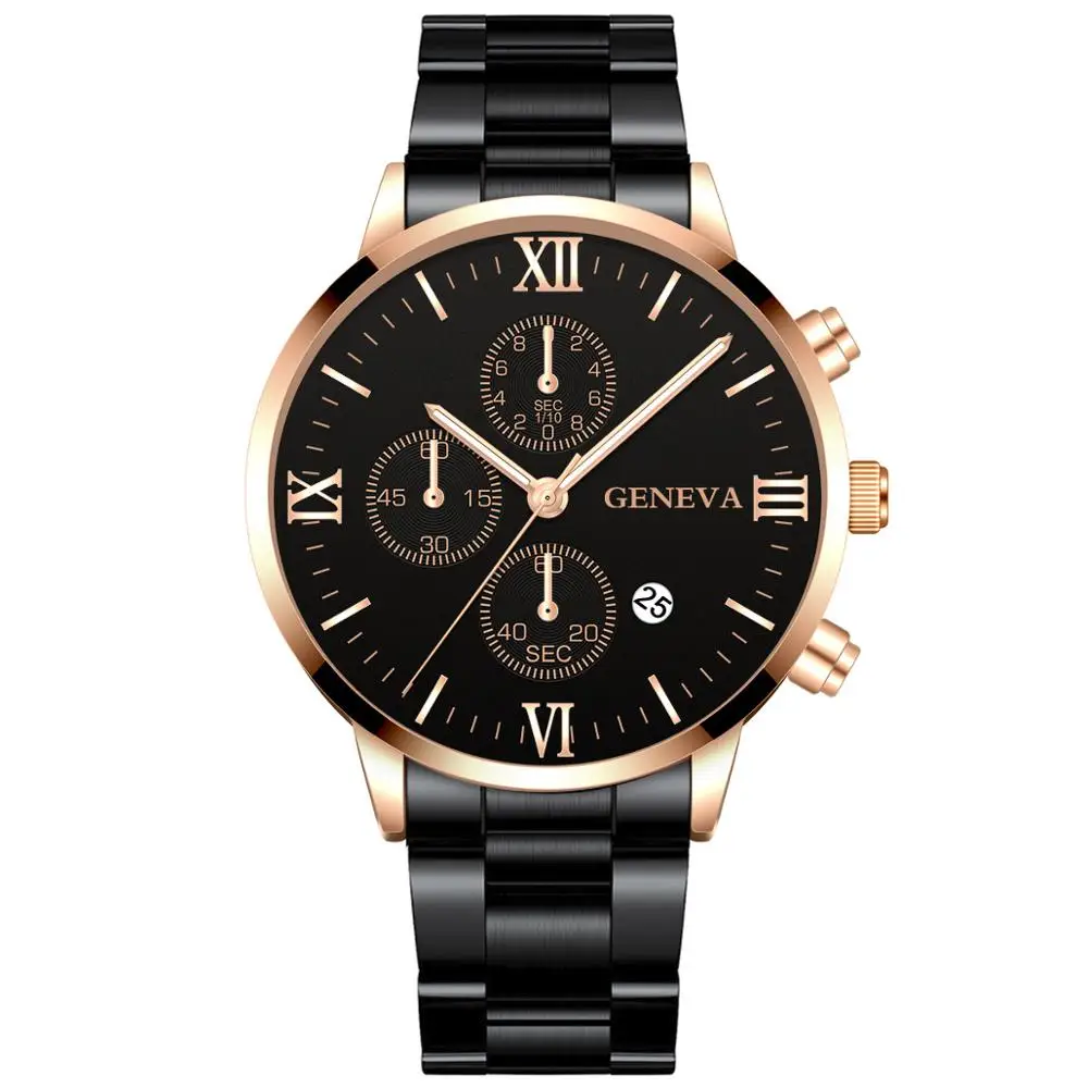 Black Rose Watch Men Fashion Business Watches Luxury Calendar Clock Man Stainless Steel Quartz Wrist Watch reloj hombre - Цвет: Black Rose