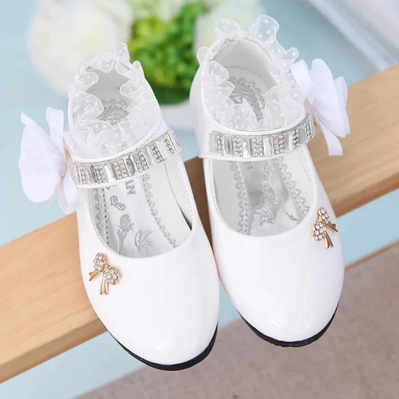 Baby Girls Shoes Flower Children White Lace Princess Patent Leather Dress Bling Mary Janes Kids Flats 1-12T |