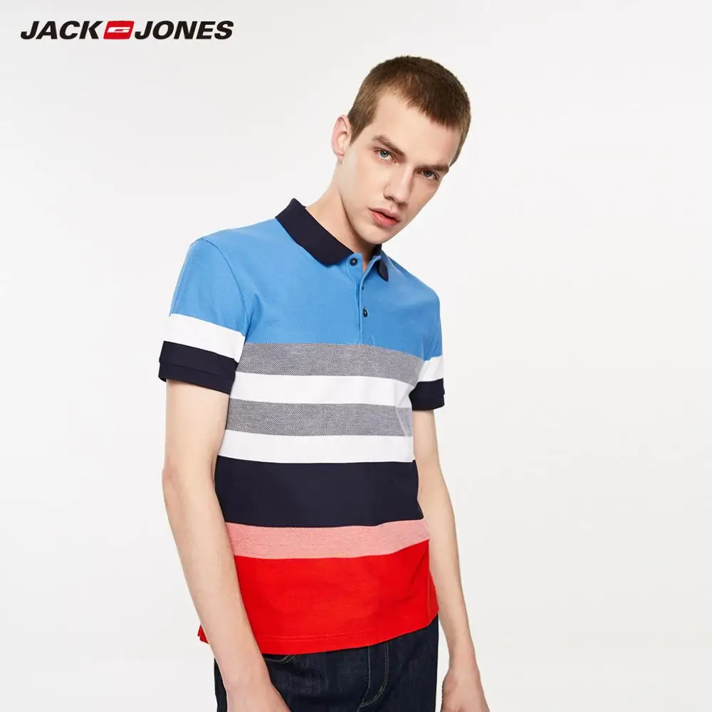 JackJones Мужская футболка из 100% хлопка в полоску с воротником коротким рукавом стиль