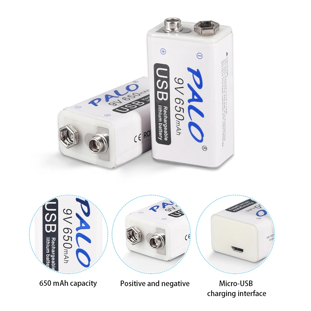 PALO 9V USB аккумулятор 650mah перезаряжаемый микро usb 9V Lipo батареи для микрофона беспроводной микрофон гитара для эквалайзера дымовая сигнализация