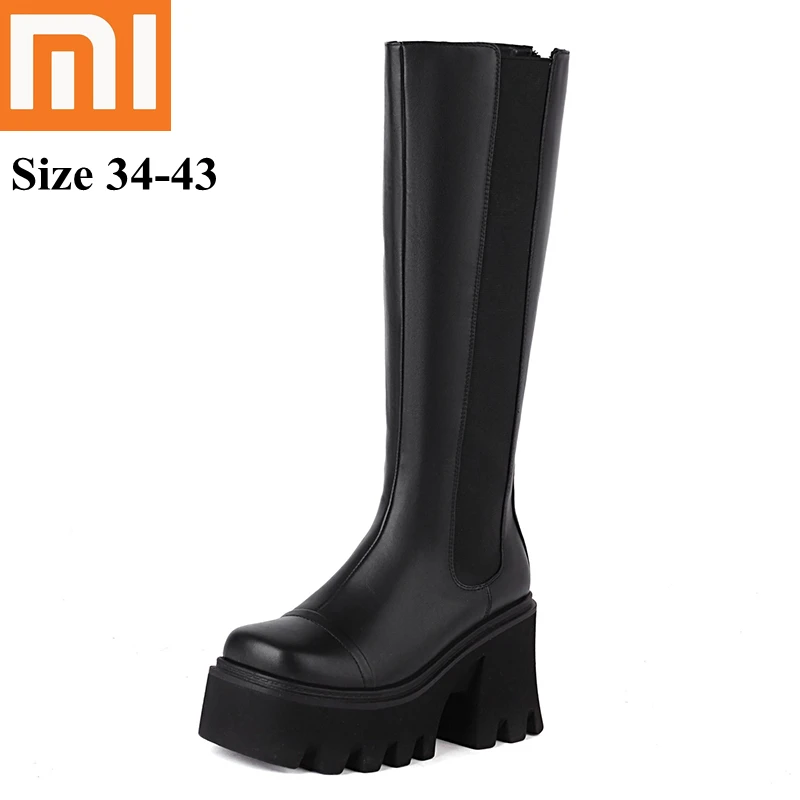 

Xiaomi Autumn Winter New Goth Boots Square Toe Thick Heel High-Heeled Knight Boots Women's High Heel Boots Platform Boots 795